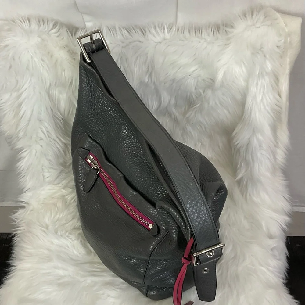 Coach Women's Gray Pebbled Leather Zip Top Shoulder Hobo Bag